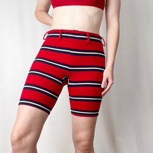 Vintage Union Made Mid Century Striped Swimsuit Shorts Trunks Fitted Biker Style